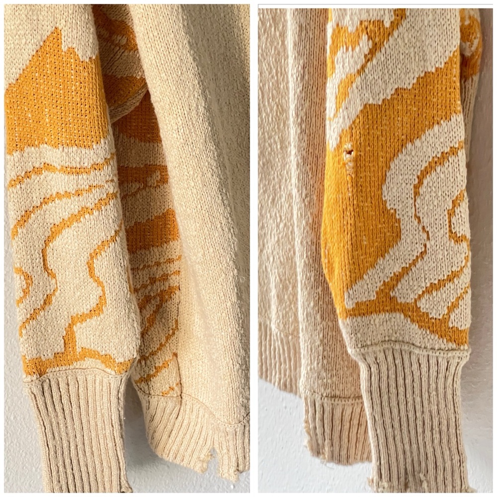 Urban Outfitters Sunshine Landscape Yellow Distressed Sweater Oversized Small - Picture 6 of 11
